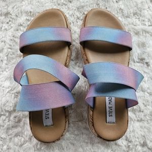 Steve Madden Cotton Candy Ombre Cork Flatform Stretch Strap Sandals, Size 7